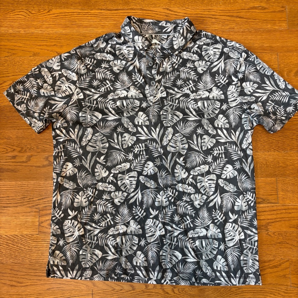Tommy Bahama Black and White Tropical Print Shirt